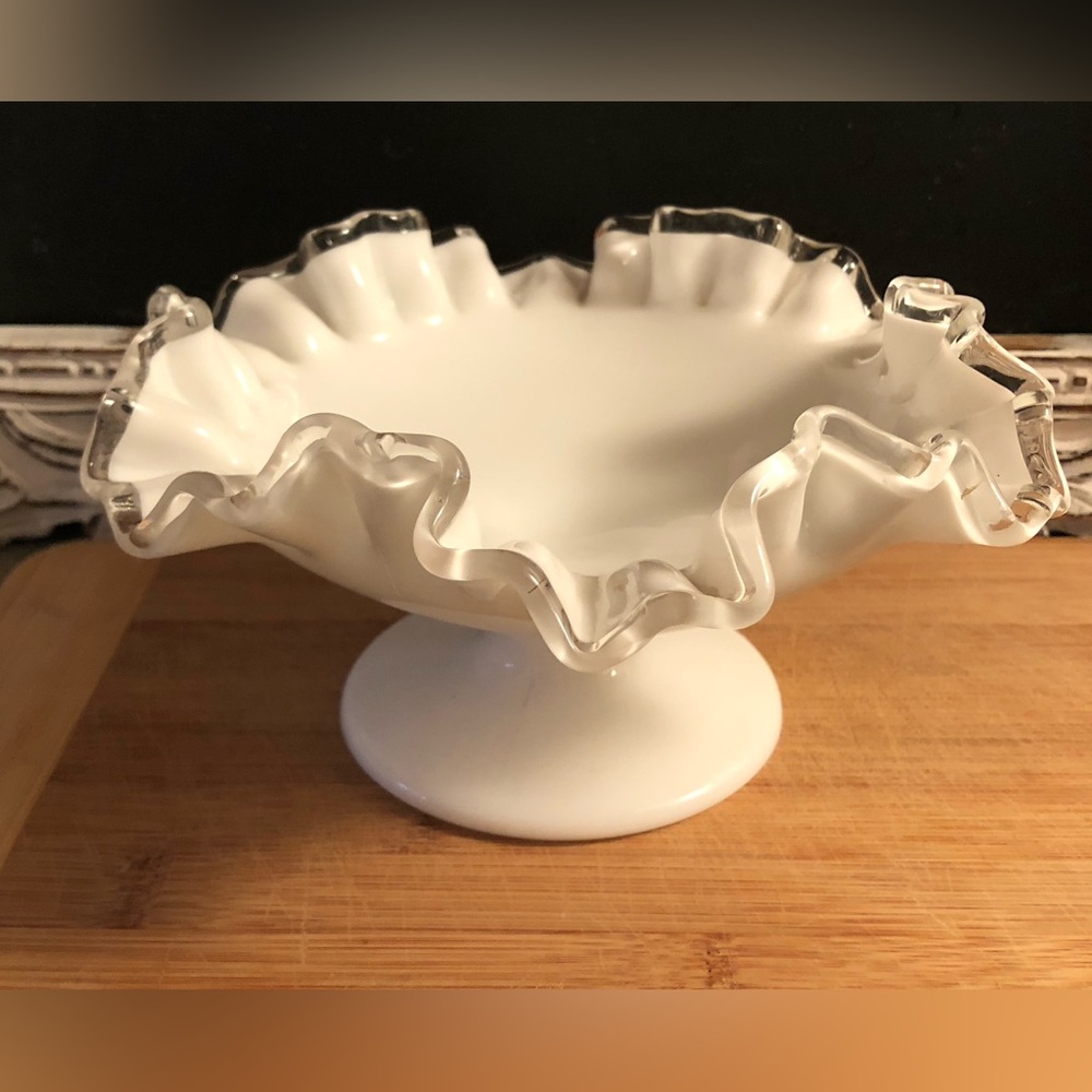 Fenton Silvercrest Ruffled Footed Compote:Candy Dish 3 7/8”Tall 8 1/4” Diameter